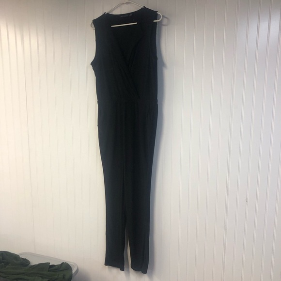 Nina Leonard Stretchy Black Jumpsuit Sleeveless VNeck Large - Picture 2 of 6